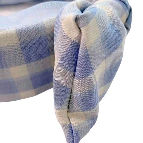 Blue Gingham Plaid Bow Headband - Picture 2 of 4
